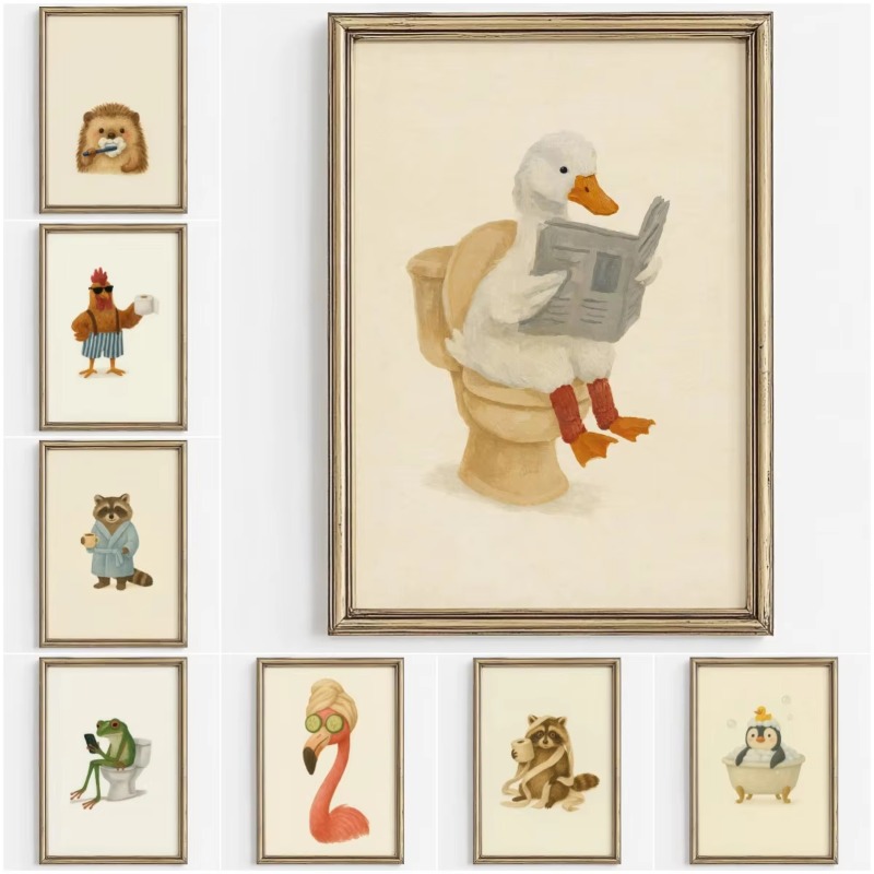 Home Bathroom Wallpaper - 1PC Frameless Cute Animal Bubble Bath