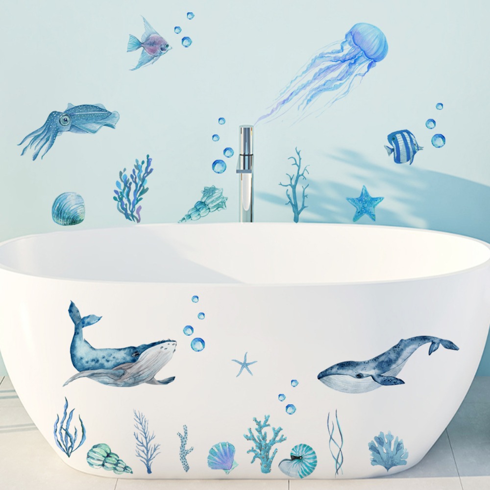 Home Bathroom Wallpaper - Bathtub Wall Stickers Ornament Underwater Animals
