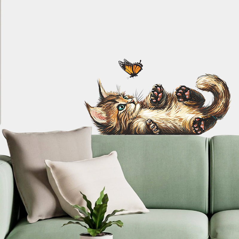 T15# Cute Kitten Butterfly Pla - Home Bathroom Wallpaper ulasan dan harga