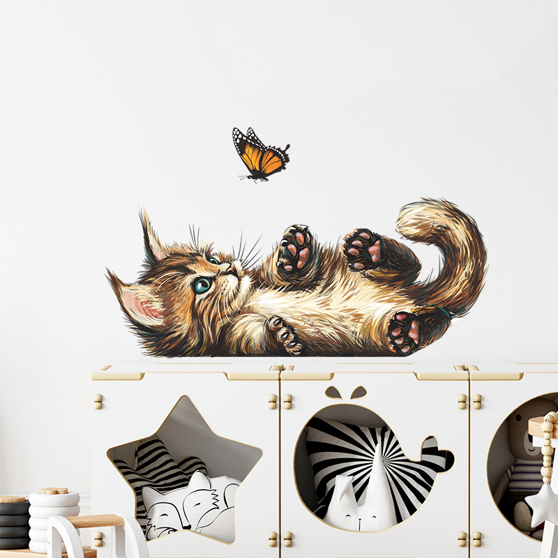 T15# Cute Kitten Butterfly Pla - Home Bathroom Wallpaper ulasan dan harga