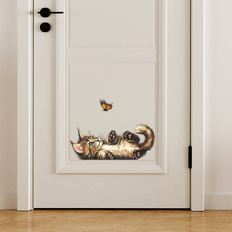 T15# Cute Kitten Butterfly Pla - Home Bathroom Wallpaper ulasan dan harga