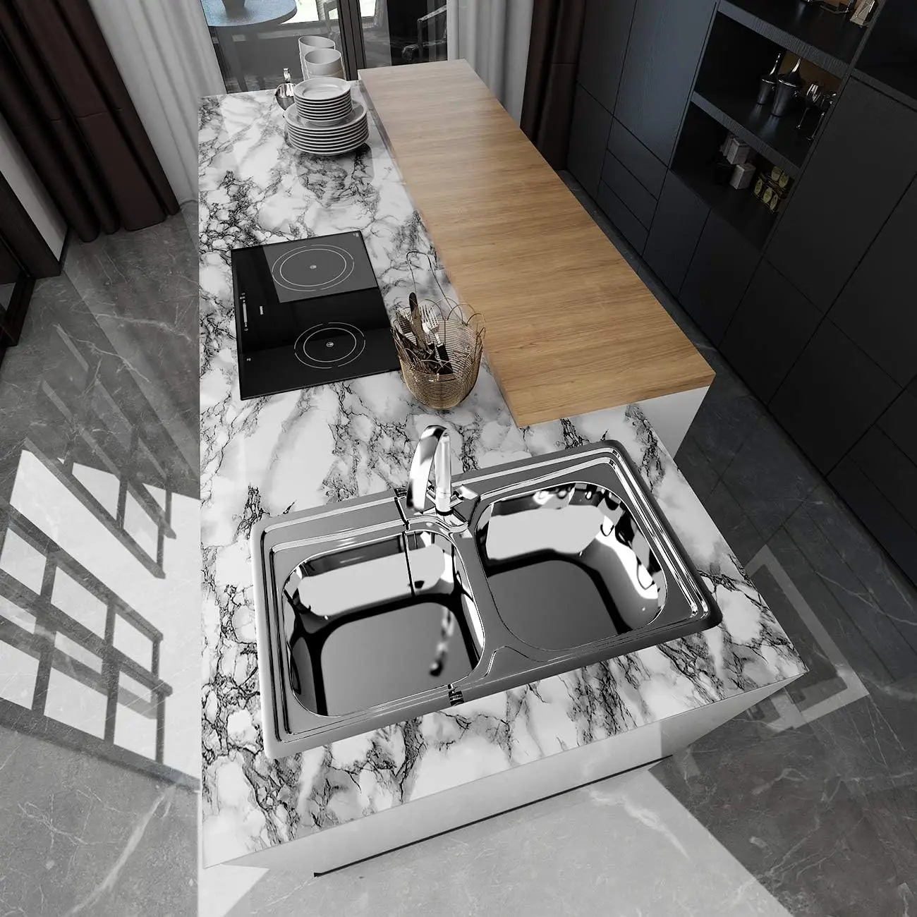 Marble Vinyl Self Adhesive Wal - Home Bathroom Wallpaper ulasan dan harga