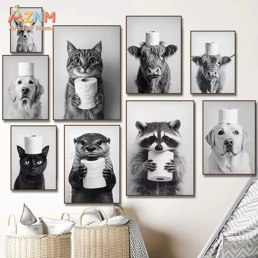 1PC, Highland Cow Otter Cat Ra - Home Bathroom Wallpaper ulasan dan harga
