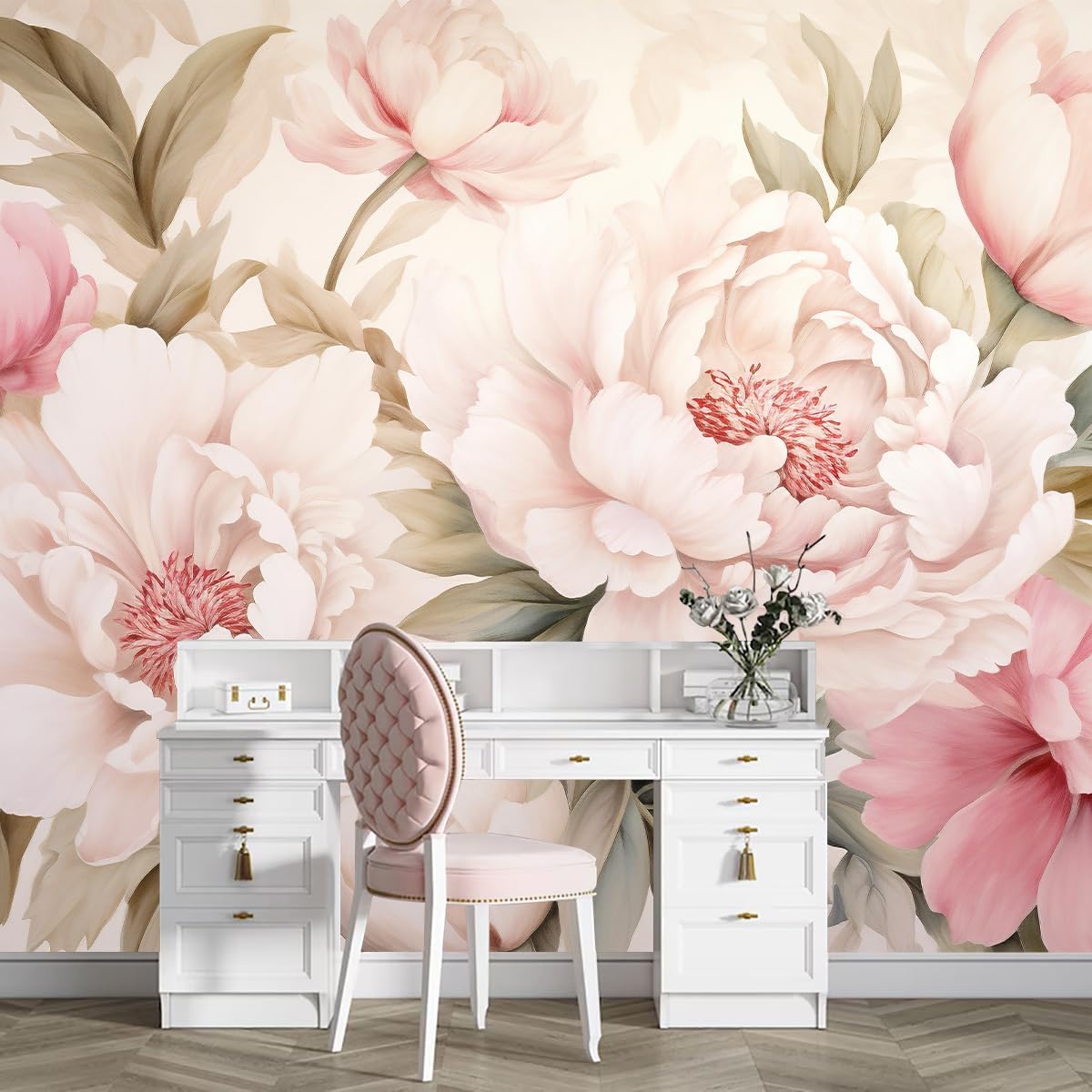 Elegant Peony Floral Mural Wal - Home Bathroom Wallpaper ulasan dan harga