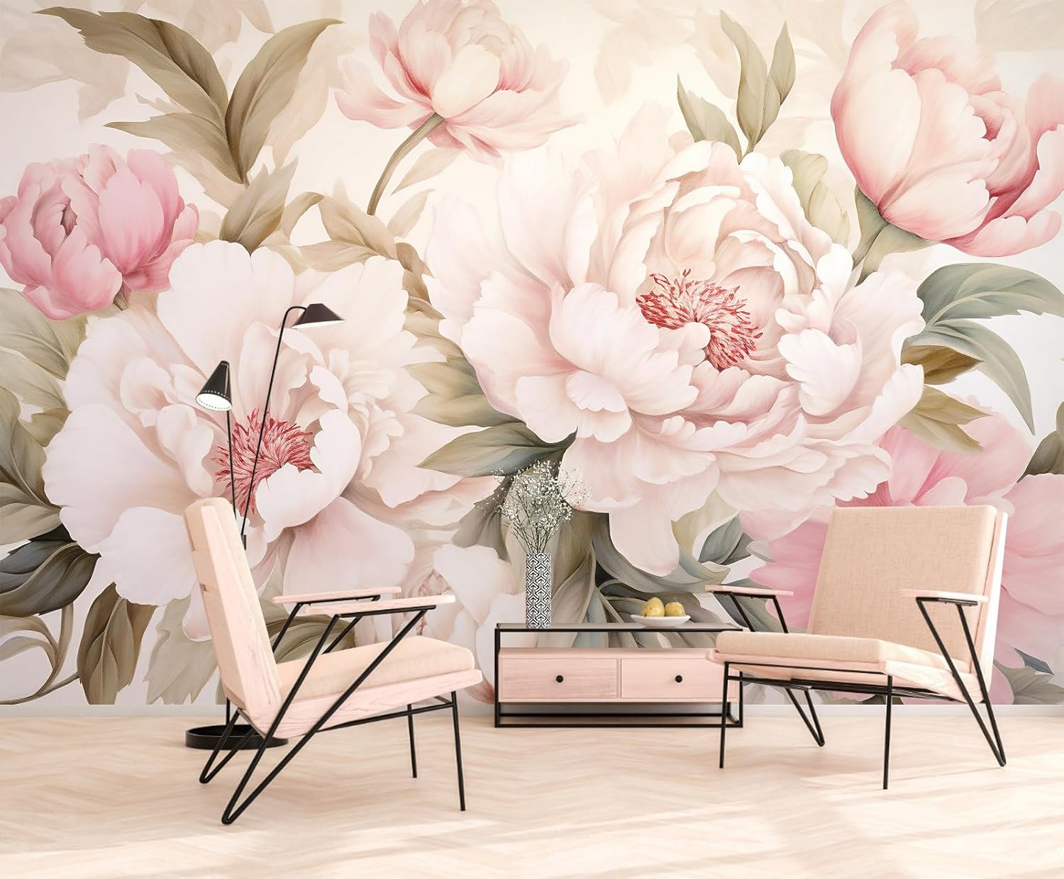 Elegant Peony Floral Mural Wal - Home Bathroom Wallpaper ulasan dan harga