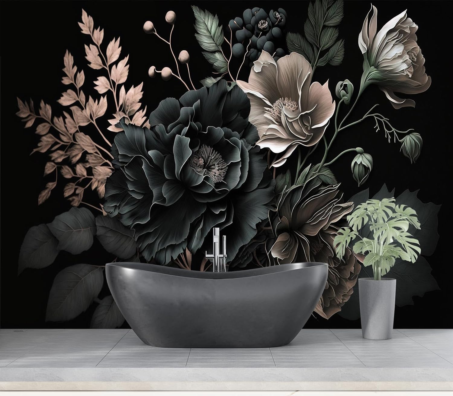 Dramatic Dark Floral Botanical - Home Bathroom Wallpaper ulasan dan harga