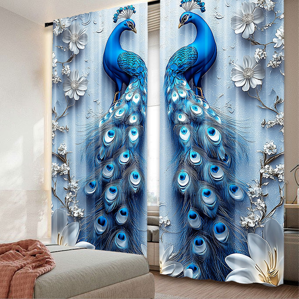 2Pcs Gothic Blue Peacock Curta - Home Bathroom Colors ulasan dan harga