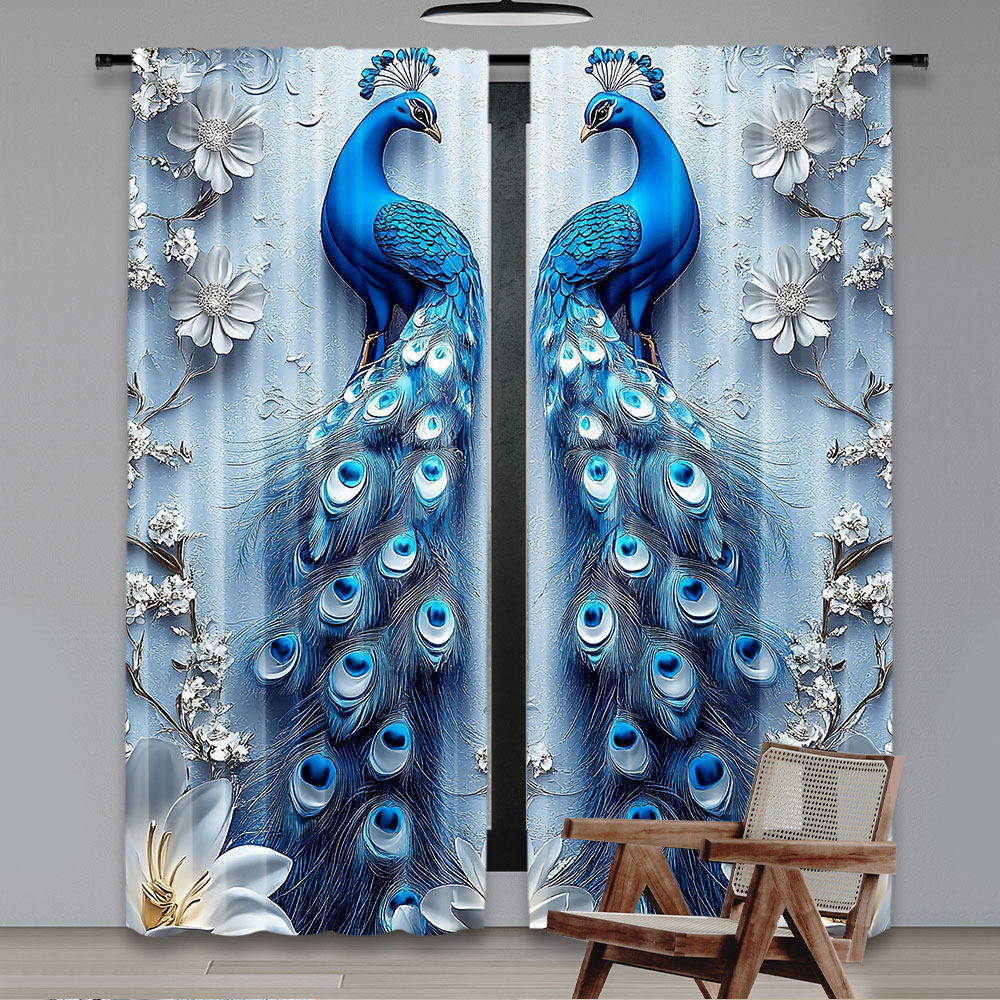 2Pcs Gothic Blue Peacock Curta - Home Bathroom Colors ulasan dan harga