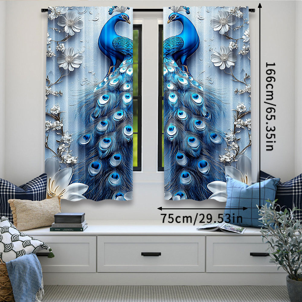 2Pcs Gothic Blue Peacock Curta - Home Bathroom Colors ulasan dan harga