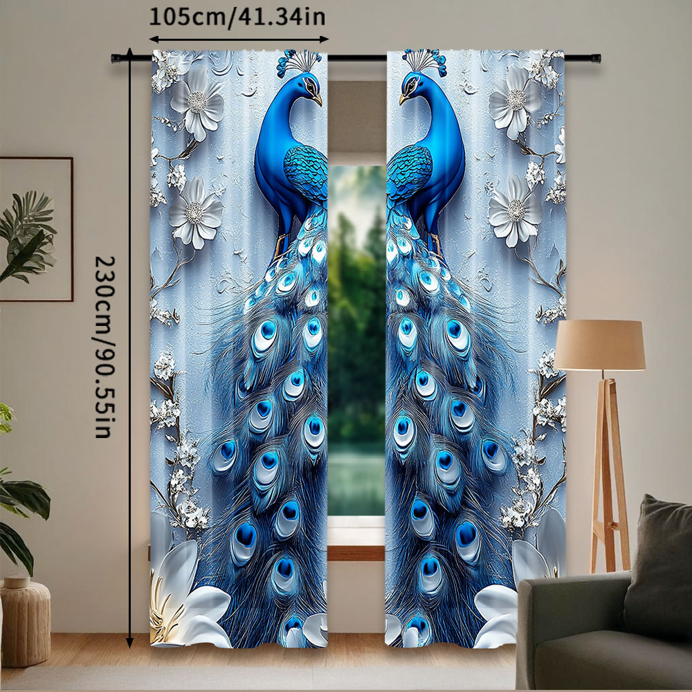 2Pcs Gothic Blue Peacock Curta - Home Bathroom Colors ulasan dan harga